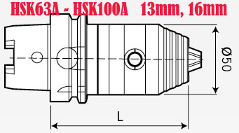Kích thước đầu khoan 13mm, 16mm SHS63A, HSK100A