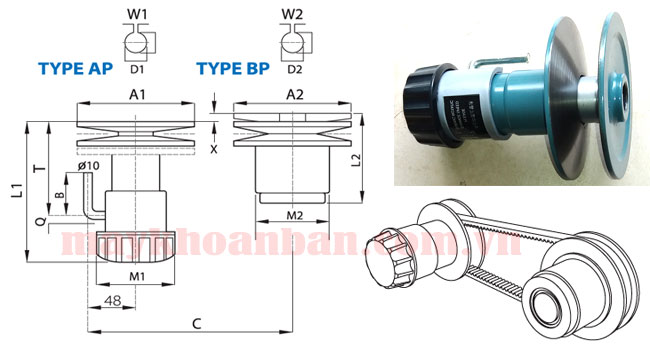 Kích thước Puly điều chỉnh tốc độ AP-BP Đài Loan